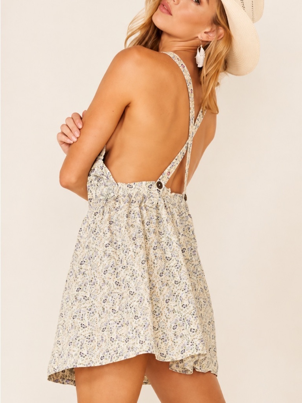 Free People Petunia Boho Tea Combo Floral Apron Style Mini Dress